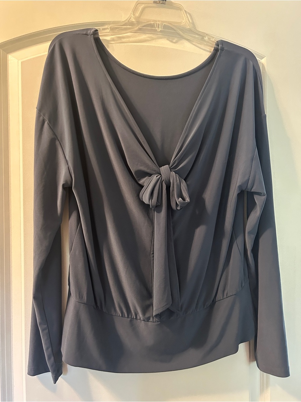 White House Black Market Slate Blue Tie-back Blouse
